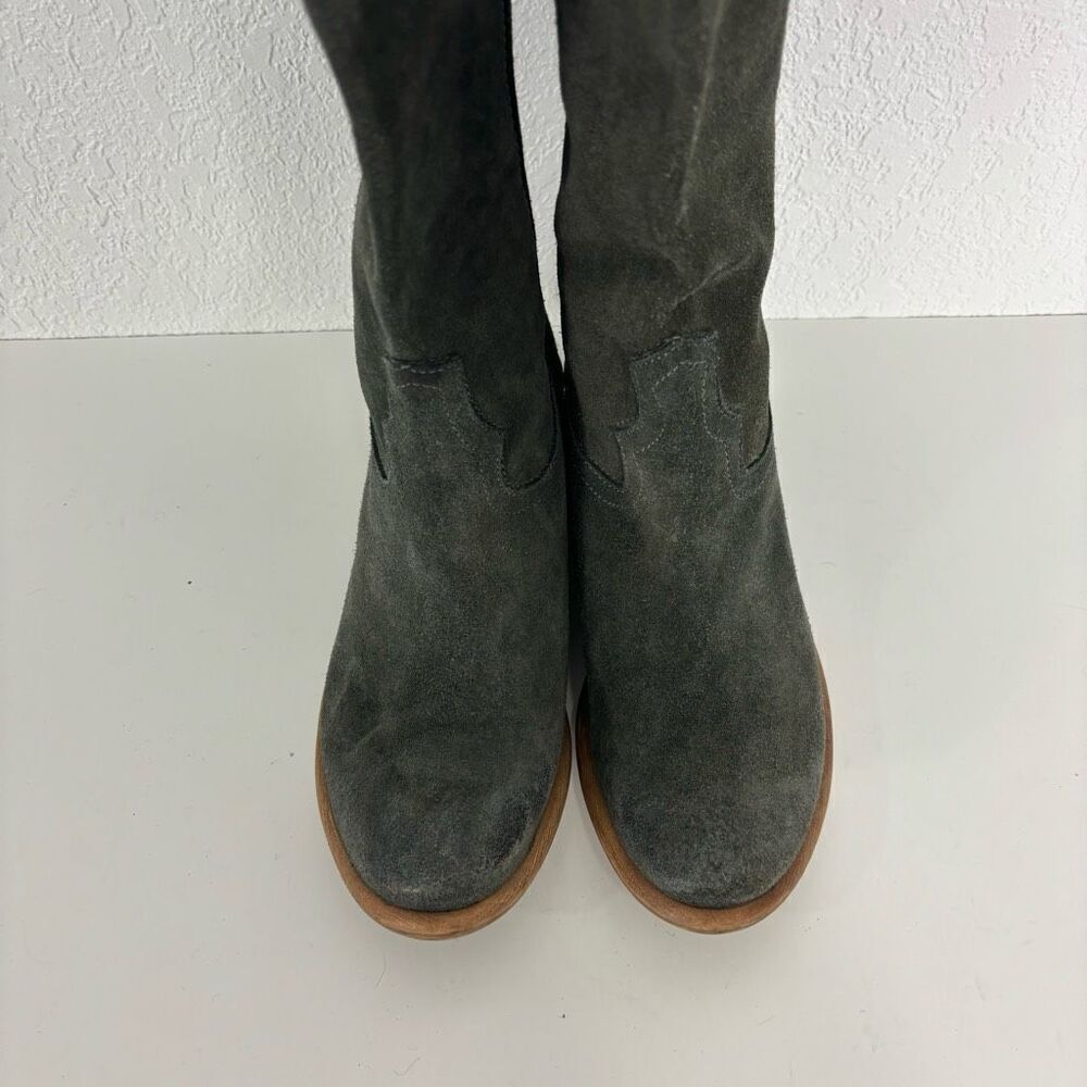 Bronx Grey Suede Tall Low Heel Western Pull On Boots - Picture 6 of 9